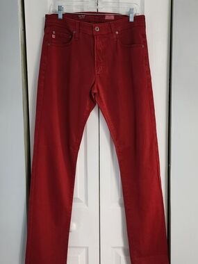 AG Adriano Goldschmied Slim Fit Stretch Red Denim Jeans 5-Pocket Solid Men's